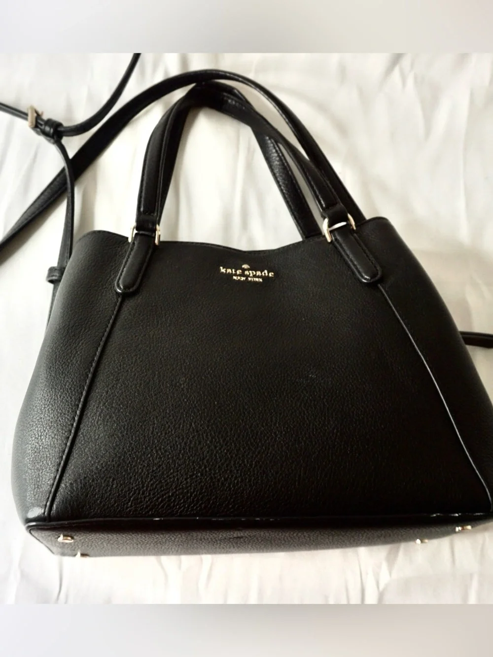 kate spade Black Pebble Leather Satchel with Gold Logo